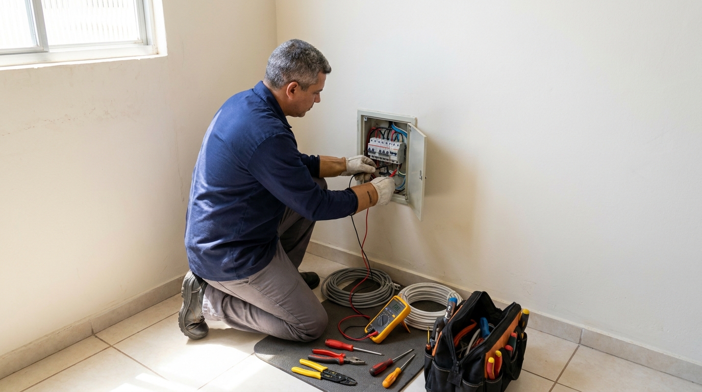 Eletricista atendendo em residência em Atibaia-SP